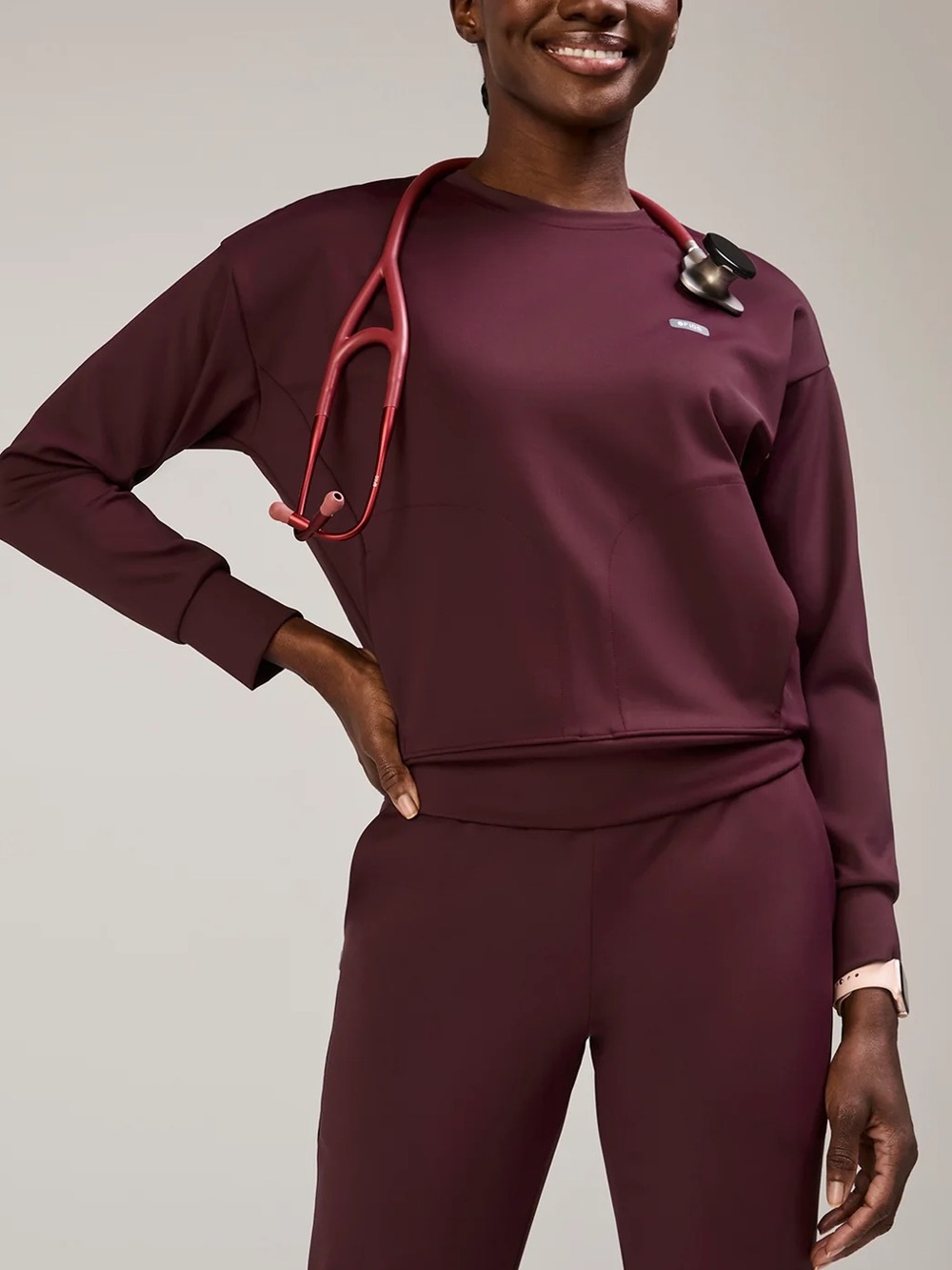 FIGS FORM-X Women’s Small Burgundy Cornelia Crew Neck Long Sleeve Scrub Top NWOT